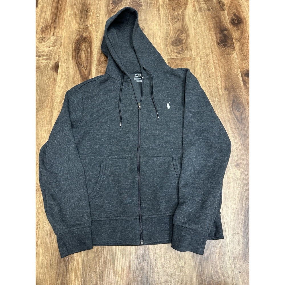 Polo Ralph Lauren Hoodie Mens Medium Gray Full Zip Hooded Sweatshirt Pony Logo